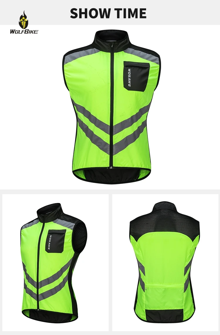 WOLFBIKE High Visibility Outdoor Sports Vest Windproof Mtb Bike Bicycle Reflective Sleeveless Breathable Cycling Waistcoat