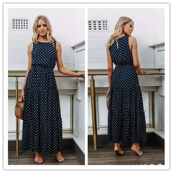 

Dot Print Vintage Tank Long Dress Elegant Women Plus Size Casual Maxi Dress 2020 Summer Streetwear Sundress Party Vestidos Mujer