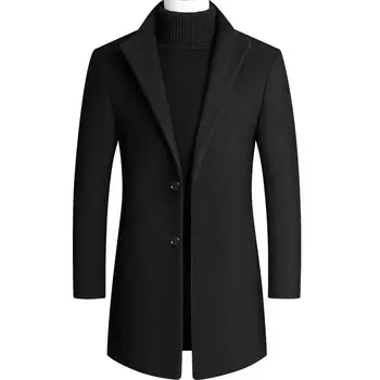 

Men's Camel Wool Coat Autumn Winter Men New Slim Fit Warm Coats Solid Color Casual Mid-Length Wool Blends Mens Coats 4xl T74