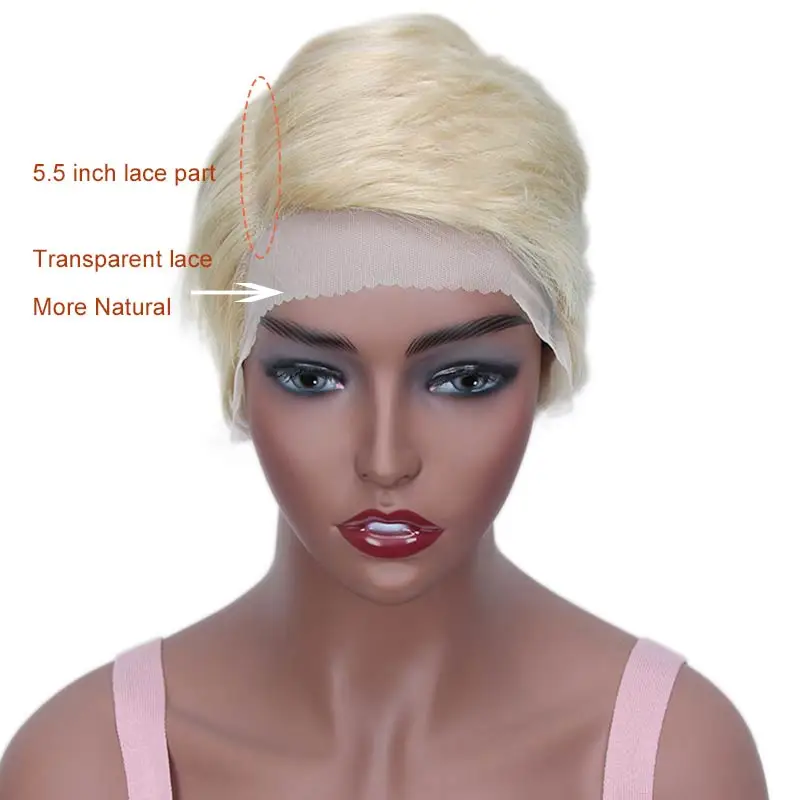 Rebecca Lace Front Human Hair Wigs For Black Women Straight pixie cut wigs Pre Plucked 613 Blonde Pink Burgundy 99J Free Ship