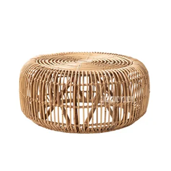 

Round Rattan Coffee Table Hand-Woven Real Rattan Tea Table Modern Minimalist Style Small Wicker Table Round Portable Household