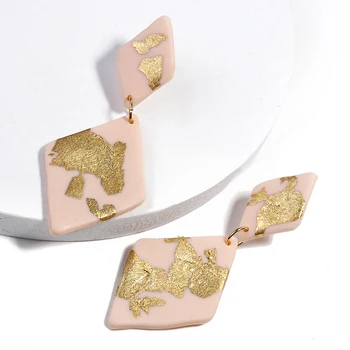 

AENSOA 5 Colors Big Long Rhombic Geometric Earrings Handmade Gold Foil Polymer Clay Drop Earrings For Women Gift Party Jewelry
