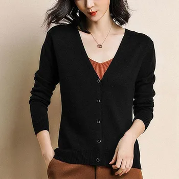 

Women Thin Cardigans V-collar Knitted Sweaters Long Sleeve Women Sweater Loose Coat