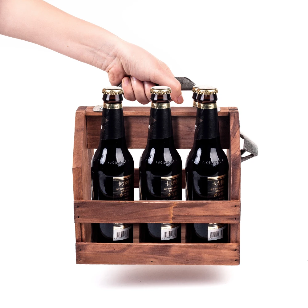 Mealivos деревянная для бутылок Caddy, 6-Pack Beer Carrier со встроенным металлическим открывалком для бутылок