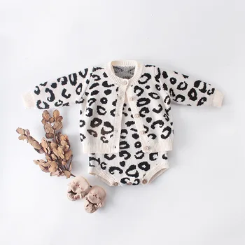 

2019 new arrival girls leopard knitted romper toddler kids jumpsuits 0-2t