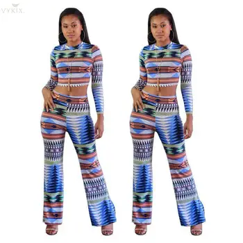 

New Spring Women Set Full Sleeve Crop Top Wide Leg Pants Suits Striped Print Two Piece Set Suit Casual Tracksuit Women Outfits