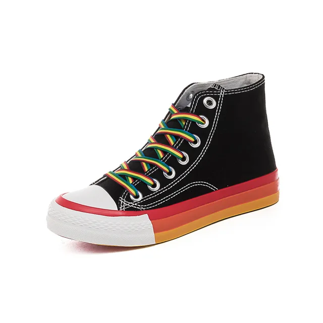 white shoes with rainbow soles