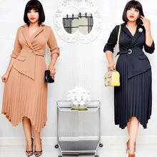 

Women Elegant Dresses Blazer Pleated Irregular Length with Button Work Wear Office Ldies Modest Female Fashion Autumn New 2021