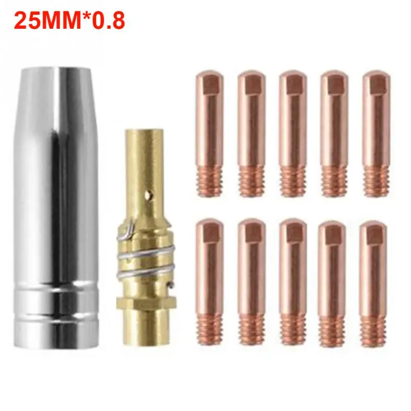 12 шт. проводящее сопло MB-15AK M6* 25 мм MIG/MAG сварочный фонарь Контактный наконечник газовая Насадка Набор инструментов 0,6/0,8/1,0 мм