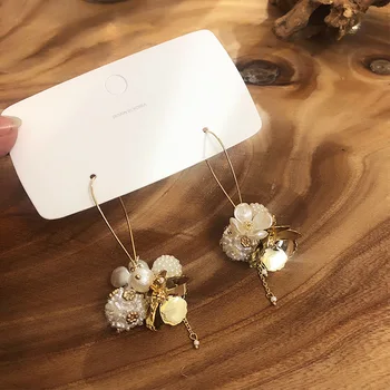 

2019 Fashion Pearl Ball Flower Tassel Long Drop Earrings for Women Elegant Wedding Metal Pendant Dangle Earring Jewelry Gifts