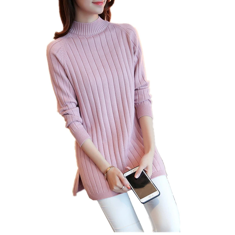 Autumn winter new womens knitt pullover sweater medium long bottoming shirt sweaters ladies Korean loose half-high collar jacket | Женская