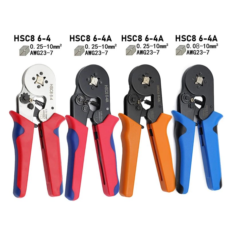 Tubular Terminal Crimping Tools Mini Electrical Pliers HSC8 6-4A/HSC8 6-4 0.25-10mm2/0.25-6mm2 23-7AWG High Precision Clamp Sets 2