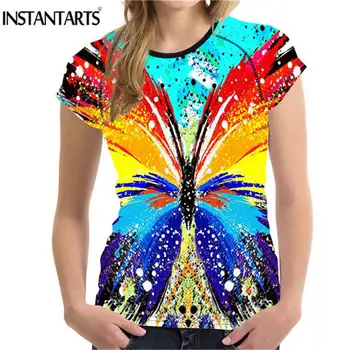 

INSTANTARTS Novelty Butterfly Printed Women Short Sleeved T Shirt Women Summer Comfortable Breathable Tops