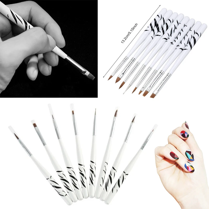 Новая кисть для ногтей 8 шт./компл. профессиональной зебры УФ-гель-кисть для ногтей акриловое перо точечная живопись салон набор инструментов