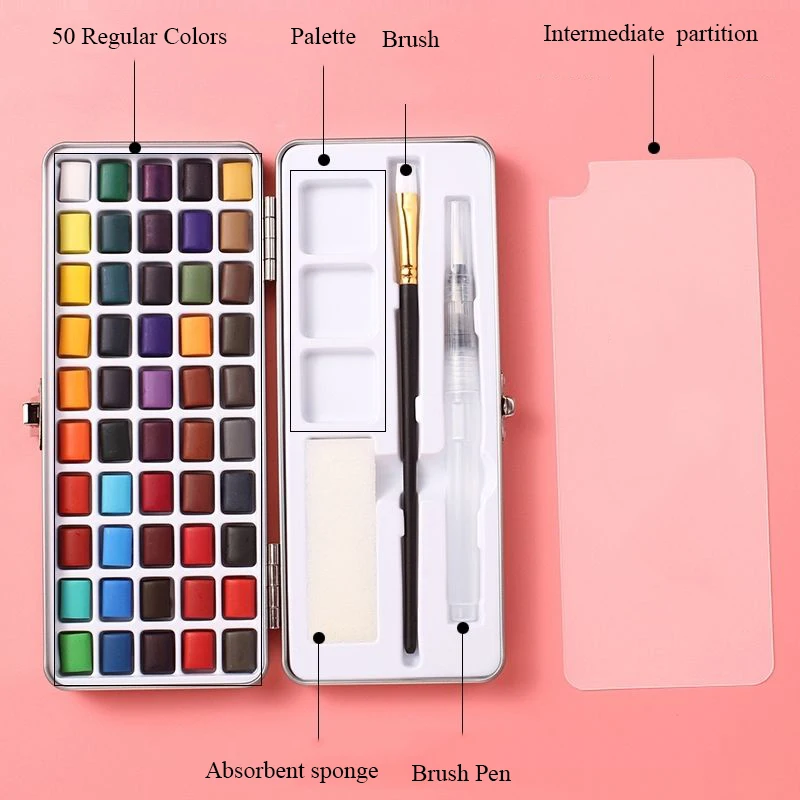 45 Colors Solid Pigment Watercolor Paints Set With Pencil Portable Brush  Pen For Artist Professional Painting