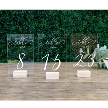 Персонализированные каллиграфия акриловый стол номер Свадебные вывески прозрачный деревянный стол Num ber стенд номера свадебных столов с держателями