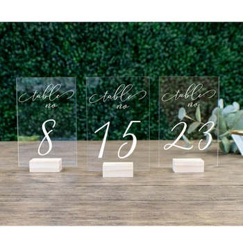 

Personalized Calligraphy Acrylic Table Number Wedding Signage Clear Wood Table Num ber Stand Wedding Table Numbers with Holders