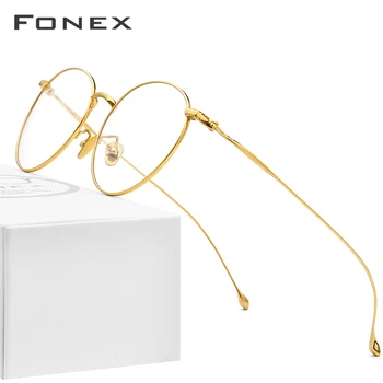 

FONEX Pure Titanium Eyeglasses Frame Men Vintage Round Eyewear Myopia Optical Prescription Brand Designer Glasses Women 8508