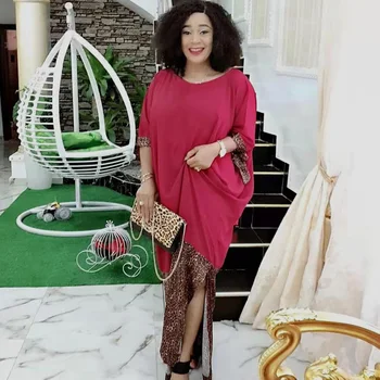

Leopard Printed African Dresses for Women 2020 Summer Batwing Sleeve Plus Size Dashiki African Clothes Long Maxi Party Dresses