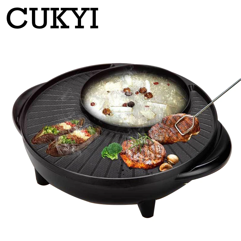 CUKYI Electric chafing dish Electric baking pan smokeless nonstick pan large barbecue dish 1360W Aluminum Adjustable temperature 3