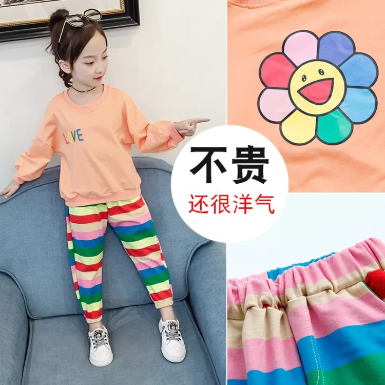

Childrenswear 2020 Girls Rainbow Western Style Set Spring Clothing Children Sports Two-Piece Set Little Girl Clothes Spring And