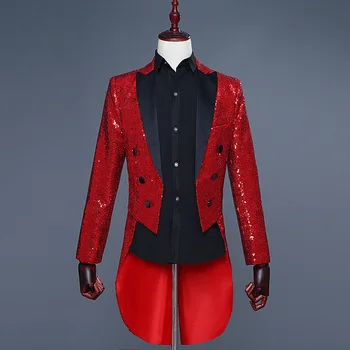 

Fashion Tailcoat Custom Made Men's Sequin Male Prom Blazers Jackets Men Dresses Tuxedos Simple Terno Performance Suit Stage Wear