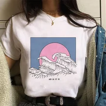 Новая забавная модная летняя повседневная женская футболка в стиле Харадзюку с принтом волны океана Tumblr