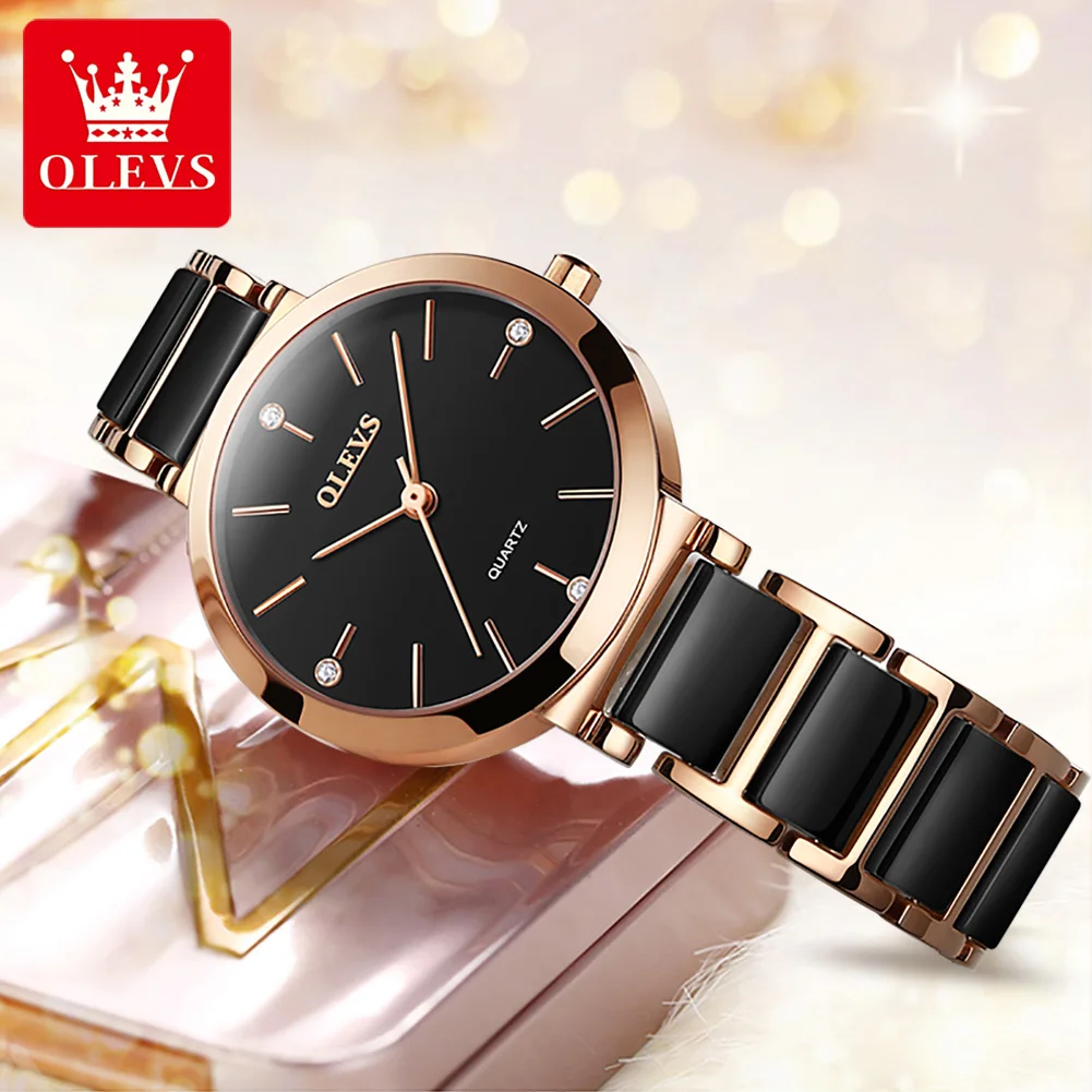 Olevs Moda Creativa Orologi Da Donna Orologi Da Polso Da Donna In Oro Rosa Reloj Mujer Orologi Al Quarzo Impermeabili Donna Nero