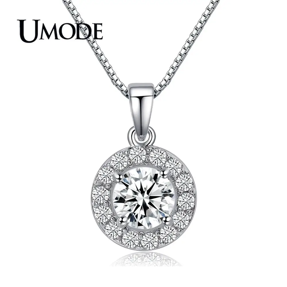 UMODE Fashion Zircon Crystal Round Hollow Pendant Necklaces for Women White Gold Long Box Chain Jewelry Collares de Moda AUN0012 | Украшения