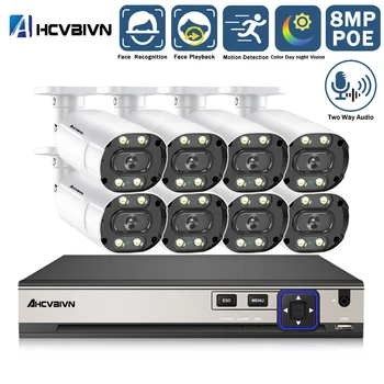 

Two-way Audio Video Surveillance IP POE Camera Set 5MP 8ch NVR Kit HD Color Night Vision 8 Channels CCTV Security Camera System