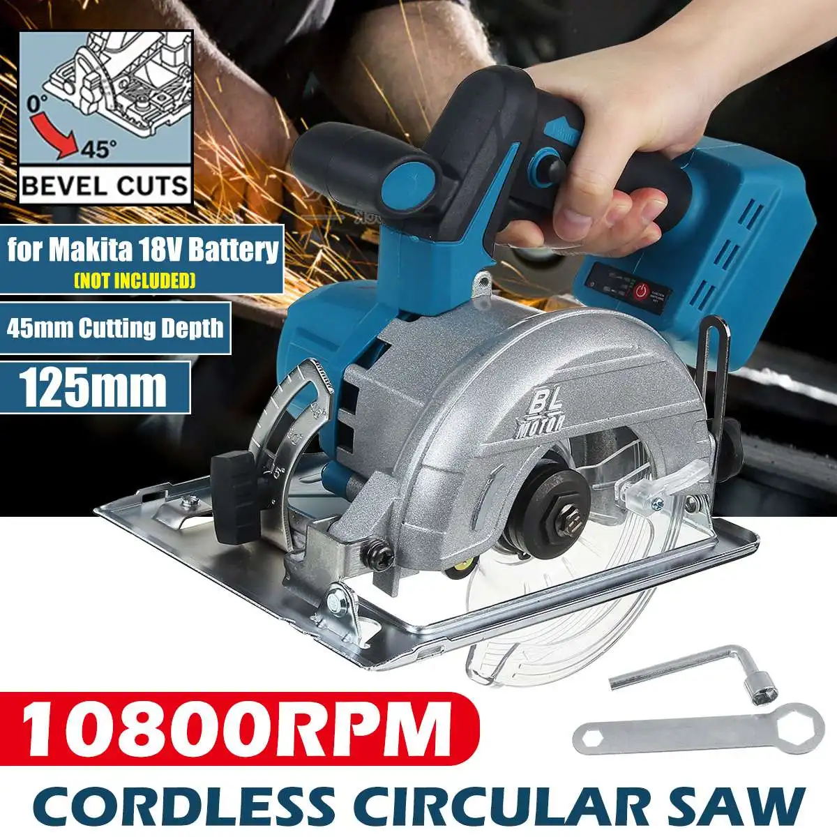 

10800RPM 125mm Cordless Electric Circular Wood Cutter 0Â° to 45Â° Adjustable Woodworking Cutting Sawing Machine for Makita Battery