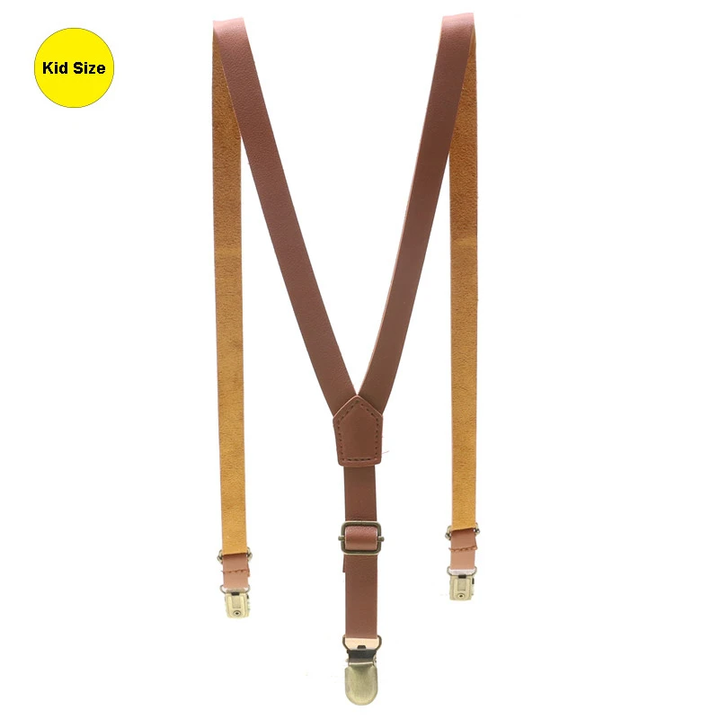 Kid Brown Adult/Kid Fashion Father/Son Leather Suspenders Men Boy Belt Pu Leather Clip-on Slim Braces Suspenders 1.5cm Width - Цвет: Kid Brown