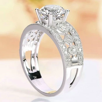 

1 Carat 18K White Gold Moissanite Diamond Ring Round Rhombus 3 Rows Women Wedding Party Engagement Anniversary Ring VVS D Color