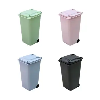 

4 Pcs Mini Desktop Eco-friendly Trash Cans With Wheels Standing Lid Styles Bin