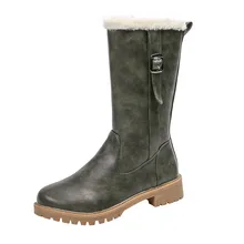 Женские сапоги до середины икры; зимняя теплая короткая обувь из плюша; женские зимние сапоги на квадратном каблуке; женские высокие сапоги из водонепроницаемой кожи; Botes Mujer