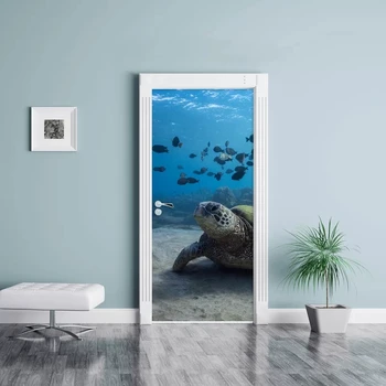 

3D Sticker Color Bricks Pulling Door Home Undersea Fish Turtle Decor Paste Self Adhesive Waterproof Wallpaper Print Art Picture