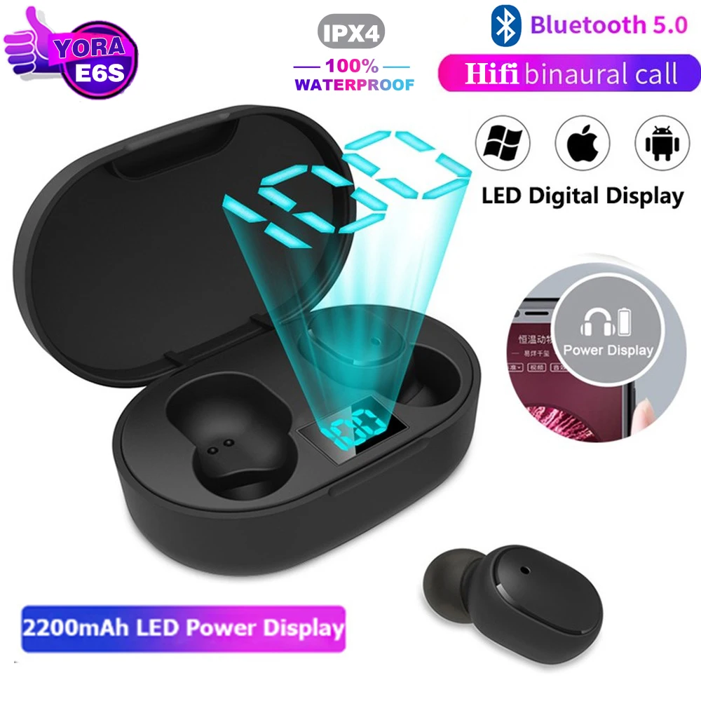 E6S беспроводные Bluetooth наушники TWS IPX4 водонепроницаемый с 2000 мАч Светодиодный