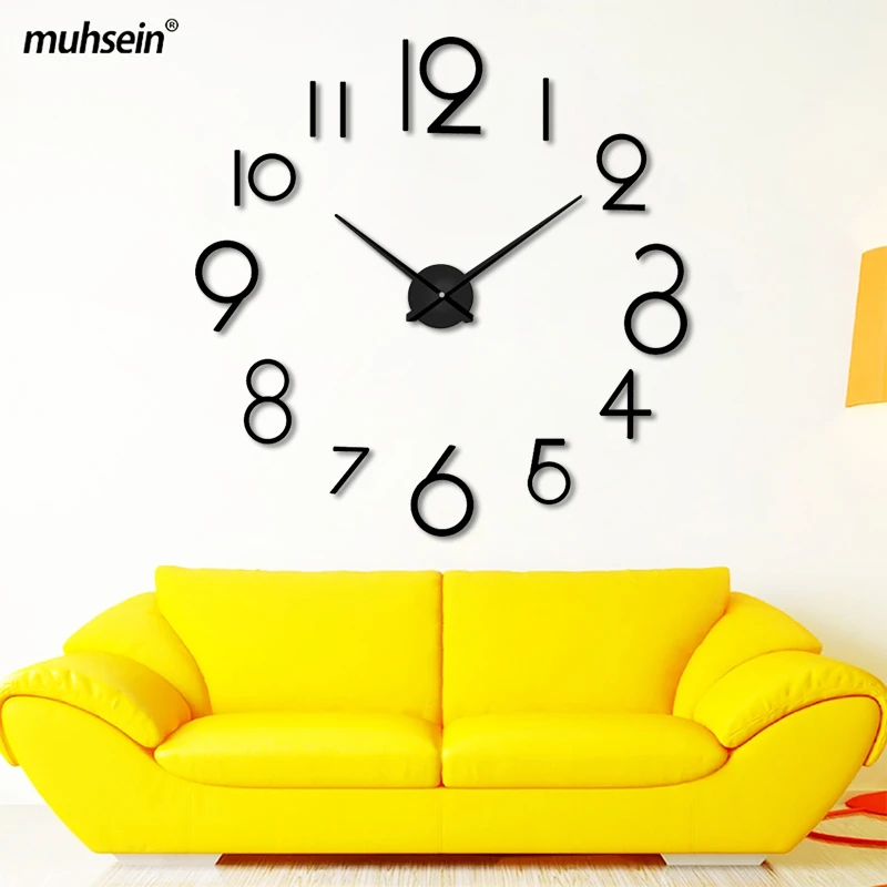 Muhsein Big Number Wall Clock Mute Quartz 3D Diy Sticker Clock Acrylic Mirror EVA Sponge Number Watch For Home Decor Living Room black wall clock