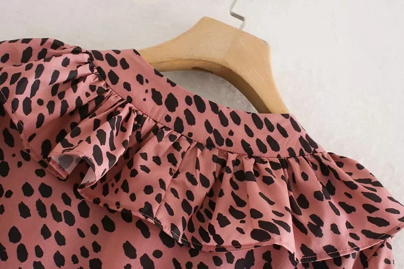 Платья женские одежда Za, винтажное леопардовое платье с круглым Модное и длинным мини- рукавом, Повседневные а-силуэта для вырезом