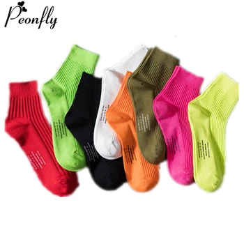 

PEONFLY Fashion Solid Cotton Socks Men Novelty Fluorescent Color Letter Pattern Harajuku Hip Hop Socks Skateboard Hipster