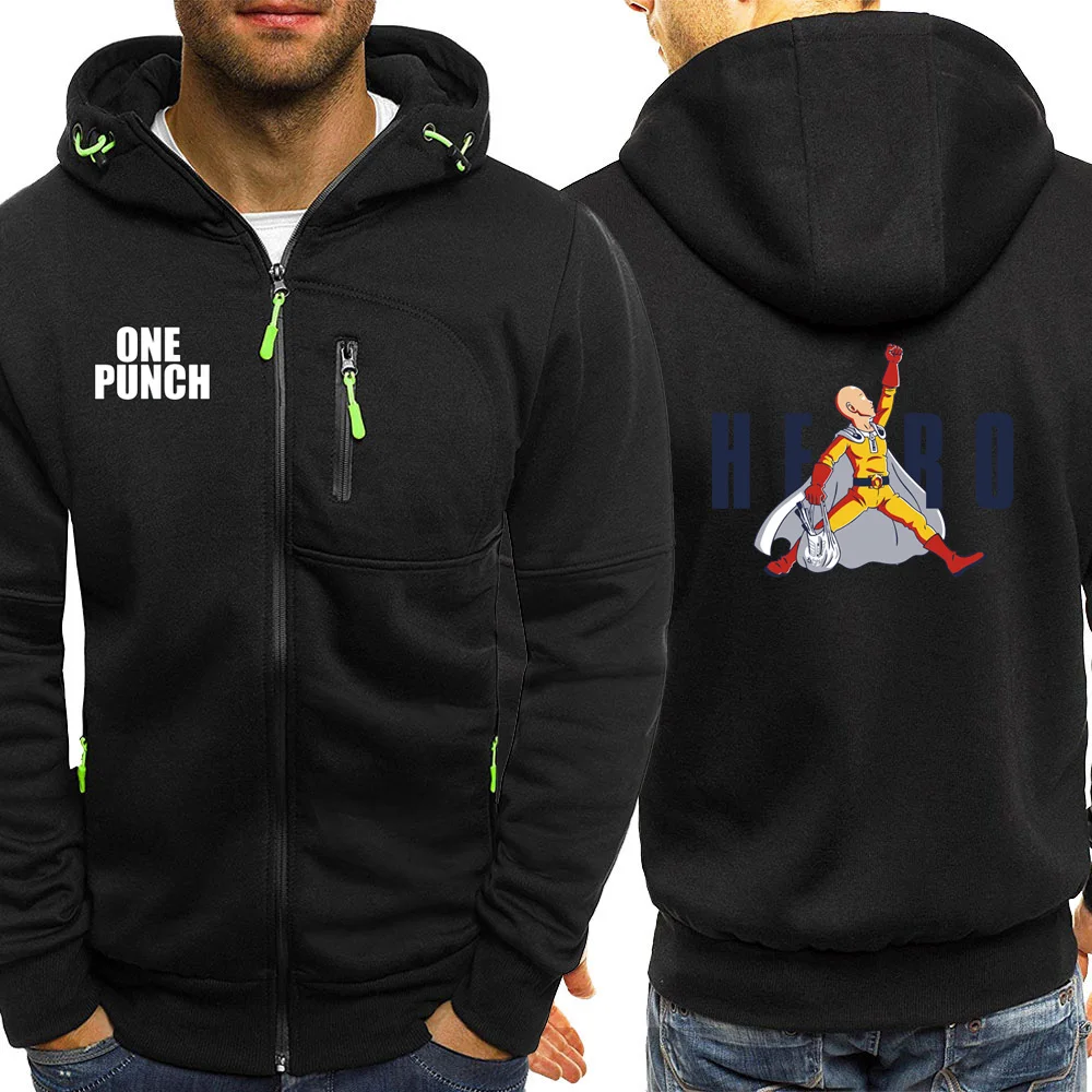 One Punch Man Cartoon Jackets Zipper Autumn New 2019 Streetwear Mens Hoodies Fashion Coat Fleece Long 2