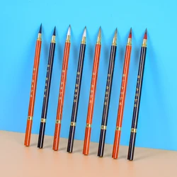 1 Pcs Traditional Chinese Calligraphy Writing Brush Pens Wooden Holder 4 Kind Material Brushes For Drawing Painting Art Supplies