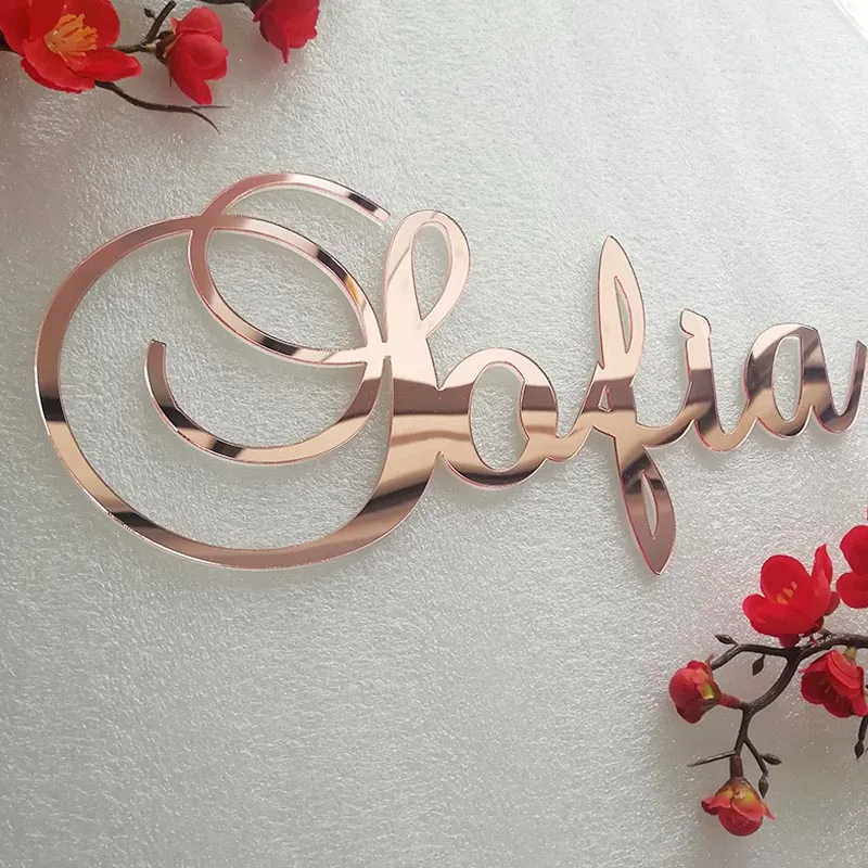 Mirror Rose Gold Baby Name Sign Nursery Wall Decoration Personalized Wood Name Sign Rustic Wedding Party Baptism