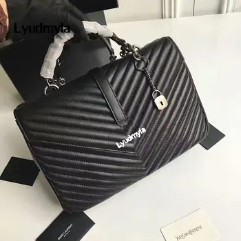 

Genuine Leather Women Bag Handbag High Quality Black Leather Hand Bags V Plaid Designer Chain Quilted Bags Shoulder Bag Lock