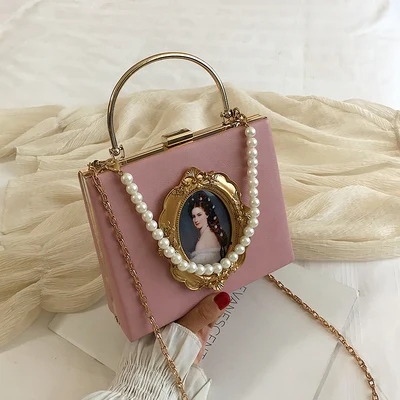 Женские сумки в винтажном стиле с жемчугом, дизайнерские цепочки, сумки через плечо, роскошные женские вечерние сумочки из искусственной кожи - Цвет: pink