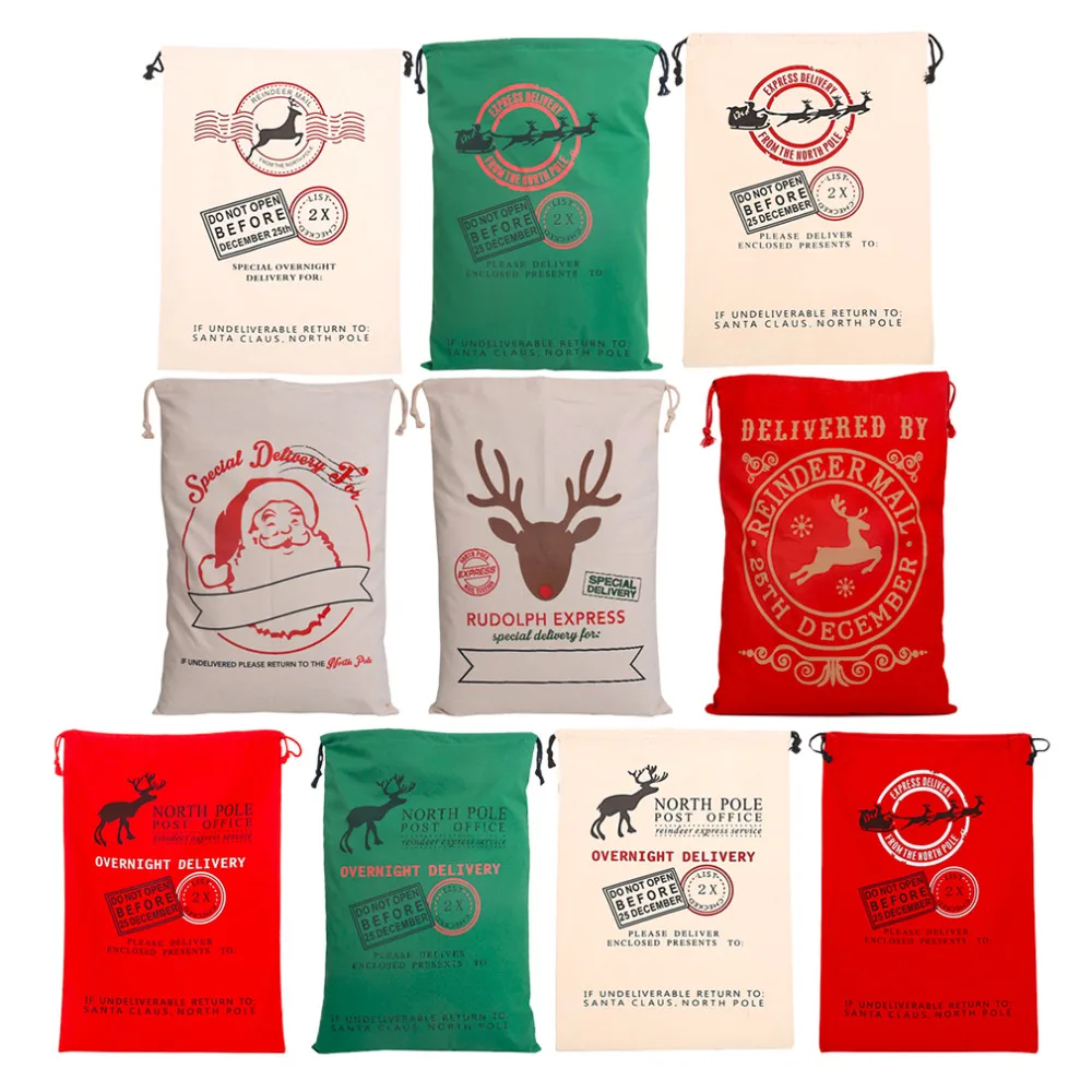 

New Year 1pcs Creative Santa Claus Deer 6 Styles Drawstring Canvas Santa Sack Rustic Vintage Christmas Gift Bag Decoration