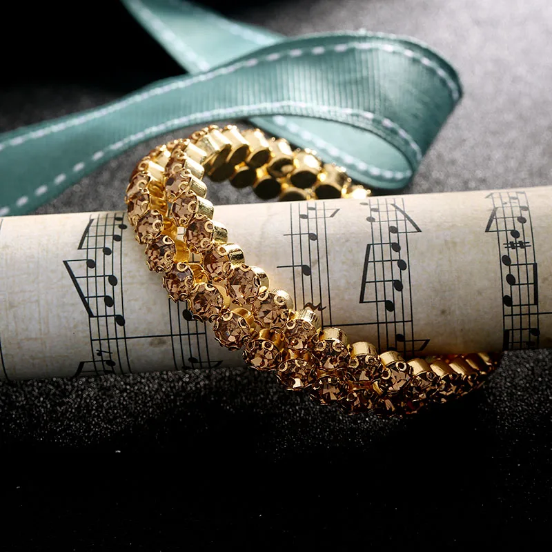 Guvivi австрийский Прозрачный Кристалл бусины слои стрейч Свадебная вечеринка браслеты для женщин дамы ювелирные изделия подарок - Окраска металла: Покрытие антикварной медью