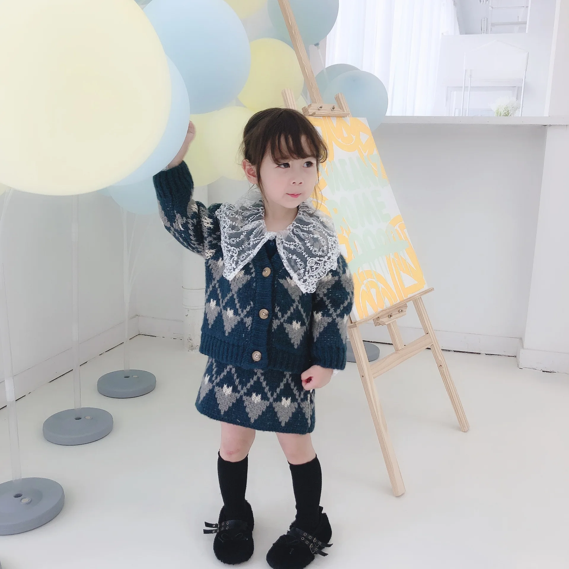 Осенне-зимний комплект из свитера в клетку для маленьких девочек 2-7 лет(кардиган+ полуплатье