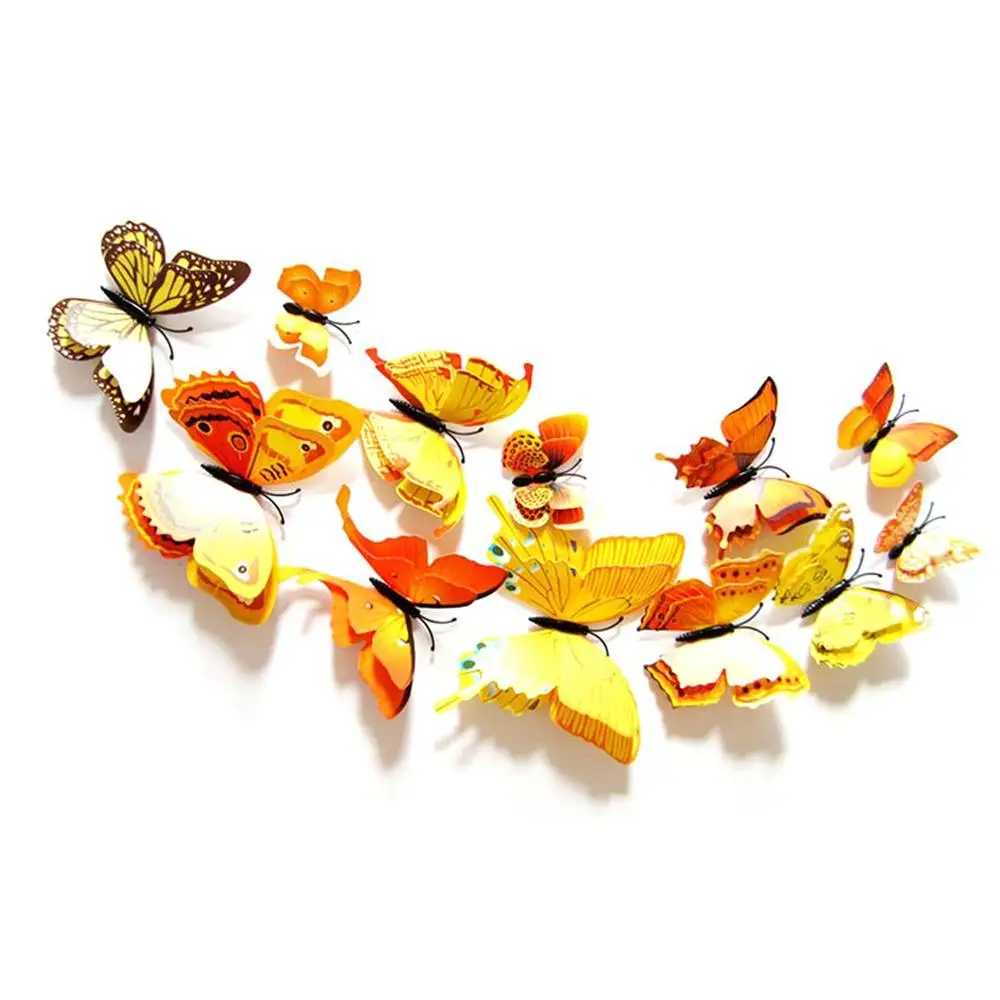05 24pcs/lot Multicolor Double Layer 3D Butterfly Wall Sticker Magnet PVC Butterflies Party Kids Bedroom Fridge Decoration 10 color - Цвет: 05