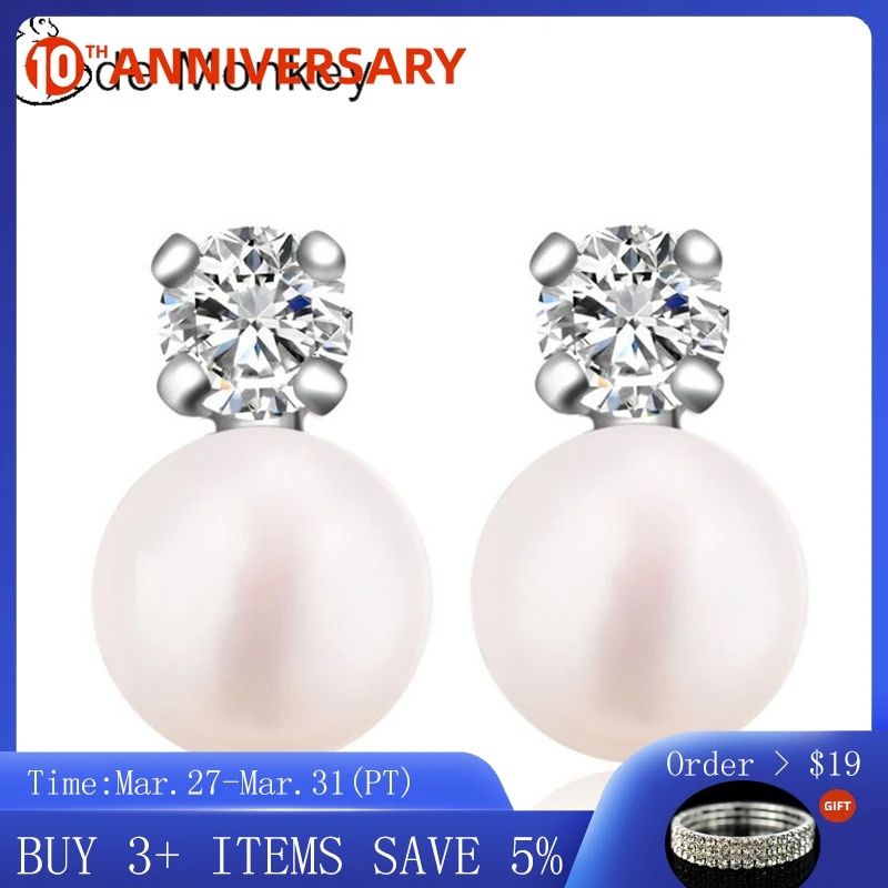 

CodeMonkey Authentic 925 Sterling Silver Clear CZ Drop Earrings With Pink Peal For Women Hot Sale Jewelry Gift CME190